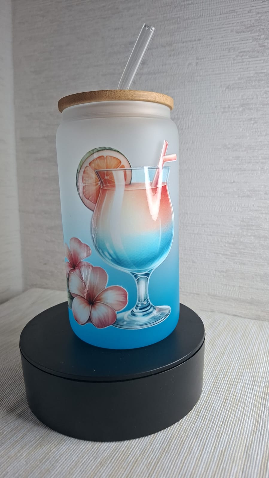 Sommer-Trinkglas mit Eis & Cocktail-Motiv – 500 ml