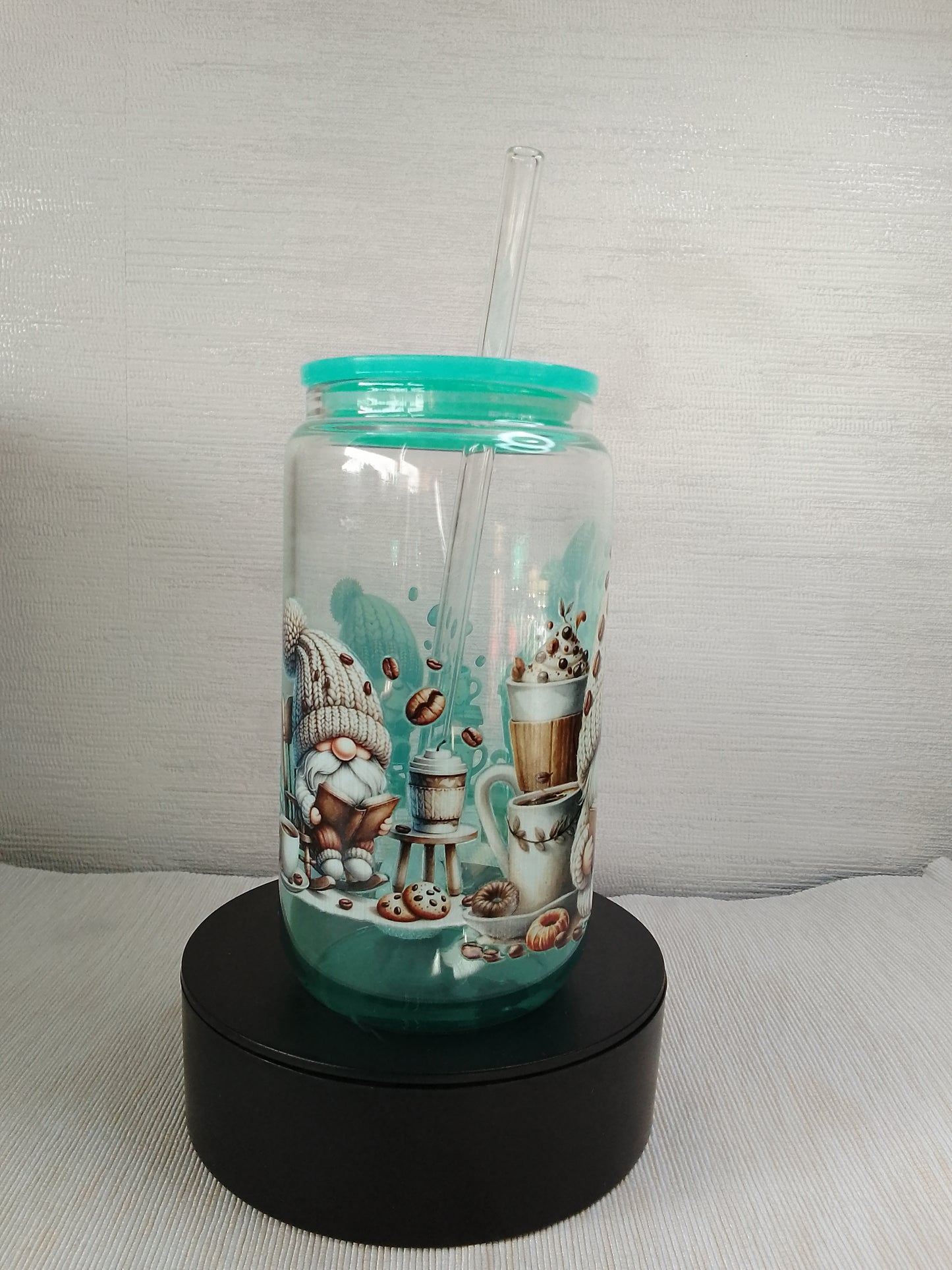 Trinkglasbecher mit Gnom-Motiv & Strohhalm – 500 ml