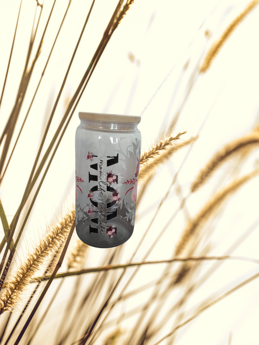 Mom Life – Trinkglas mit Holzdeckel & Blumen-Design