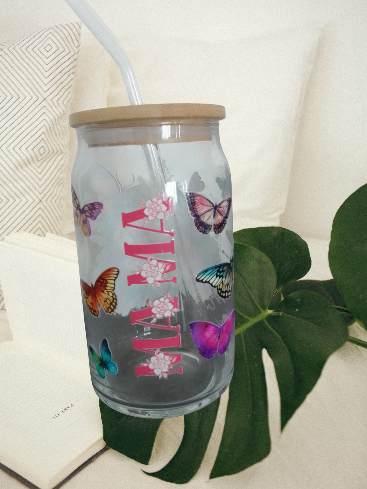 Mama Schmetterling – Trinkglas mit Strohhalm – 470 ml