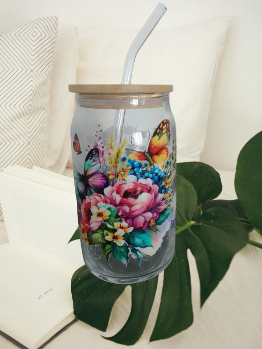 Mama Schmetterling – Trinkglas mit Strohhalm – 470 ml