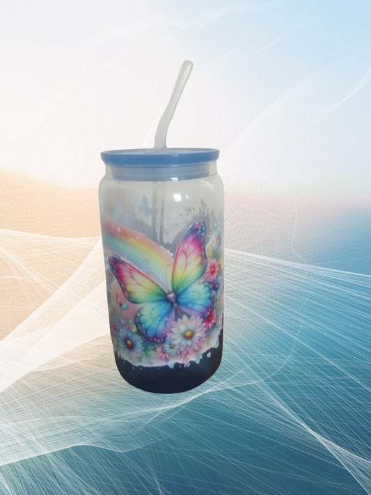 Butterfly – Trinkglas mit Strohhalm – 500 ml