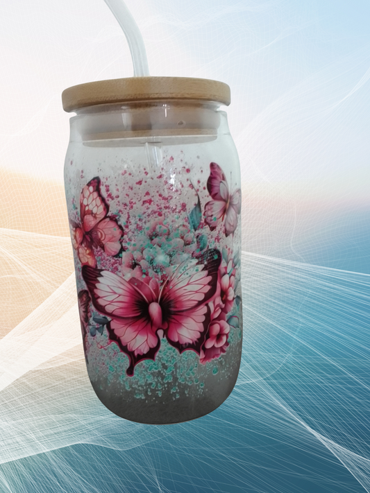 Butterfly Dreams – Trinkglas mit Strohhalm – 470 ml