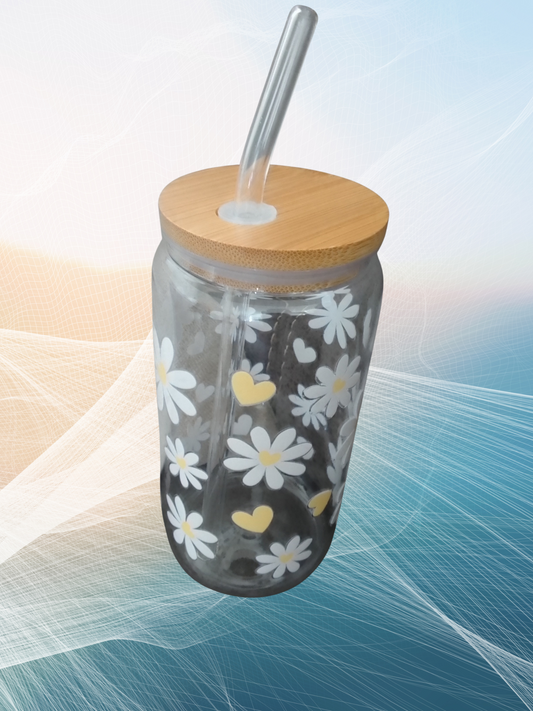Trinkbecher mit Strohhalm – Gänseblümchen Design – 500 ml