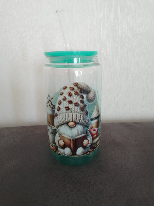 Trinkglasbecher mit Gnom-Motiv & Strohhalm – 500 ml