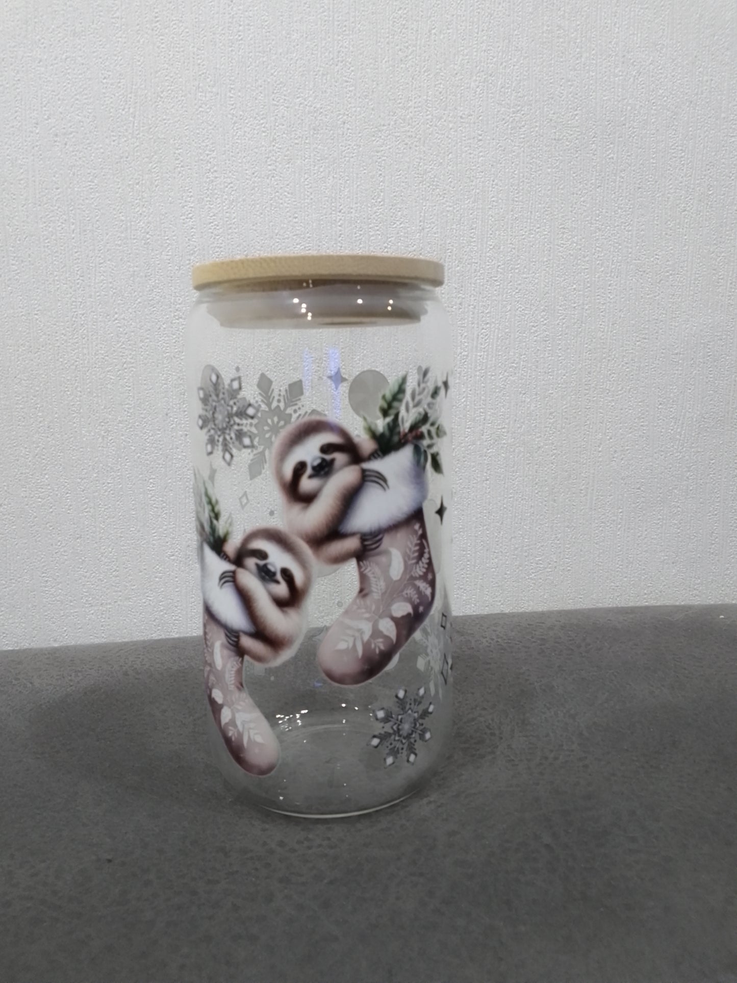 Trinkglas Weihnachten – mit Bambusdeckel & Glasstrohhalm