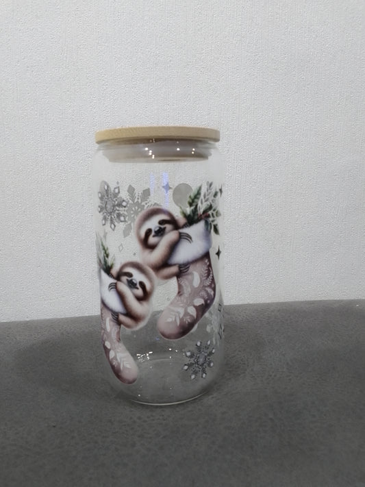 Trinkglas Weihnachten – mit Bambusdeckel & Glasstrohhalm