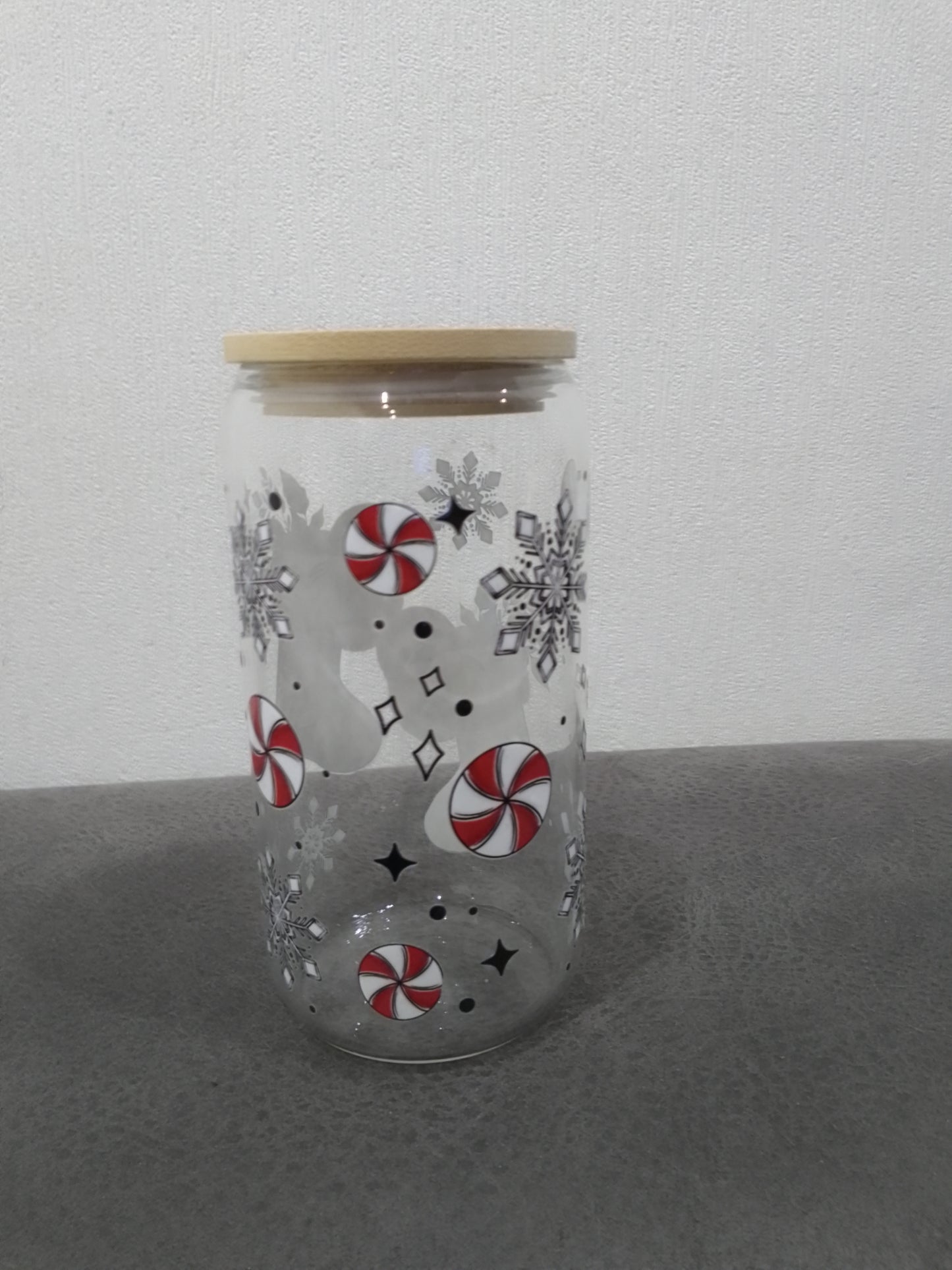 Trinkglas Weihnachten – mit Bambusdeckel & Glasstrohhalm