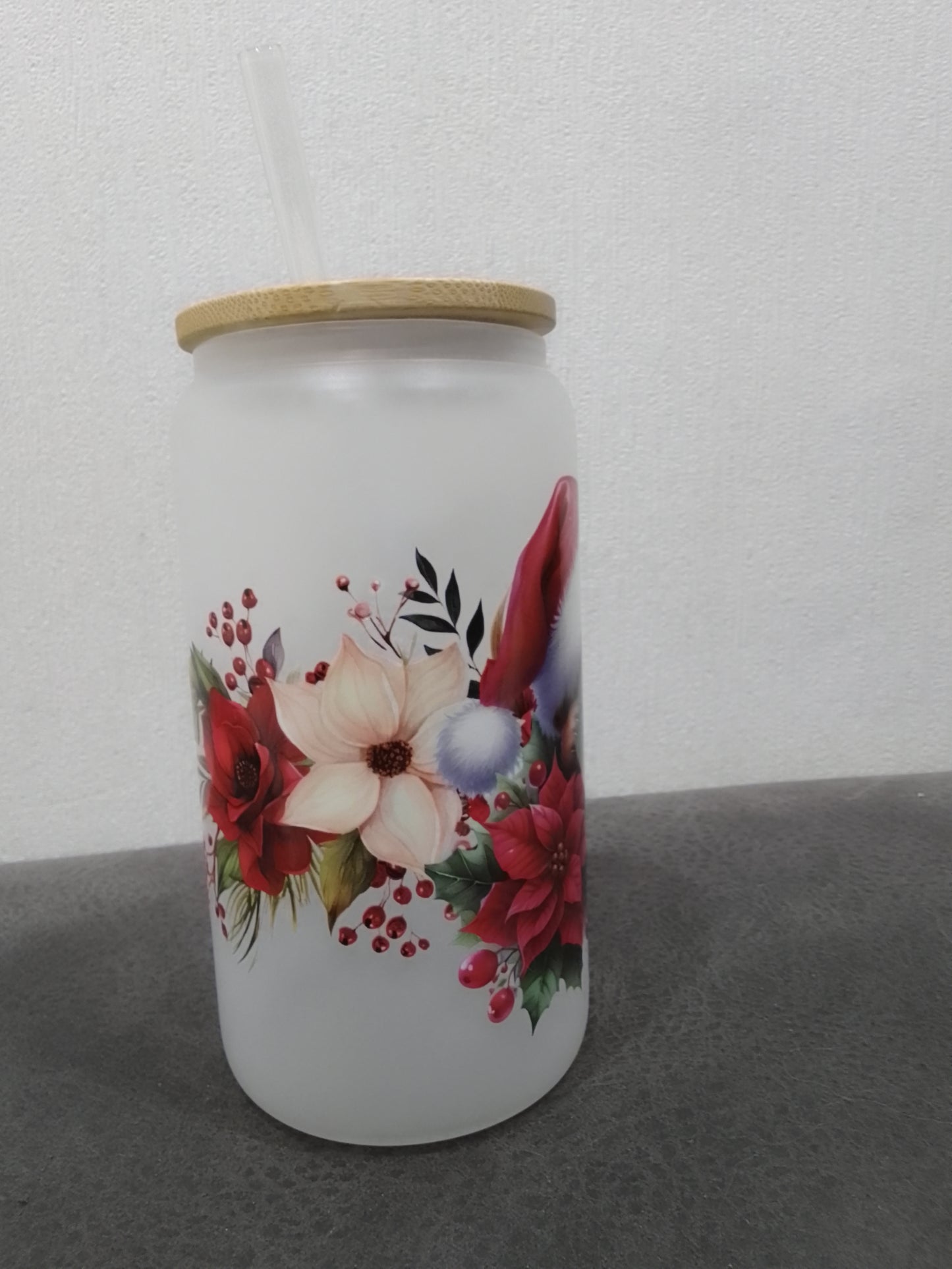 Trinkglas „Weihnachtsbär“ mit Bambusdeckel & Glasstrohhalm