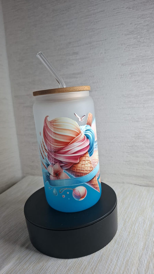 Sommer-Trinkglas mit Eis & Cocktail-Motiv – 500 ml