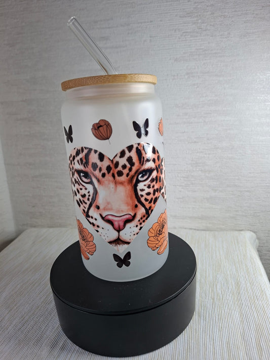 Glas Trinkbecher „Leopard Heart“