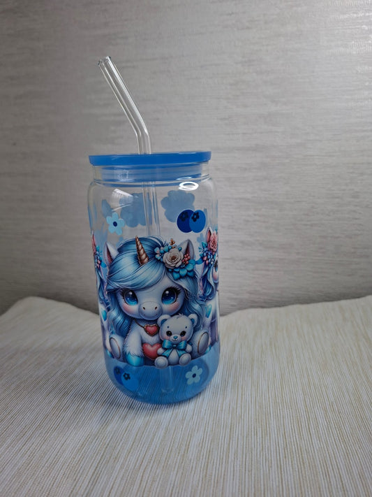 Glas Trinkbecher „Einhorn & Teddy“