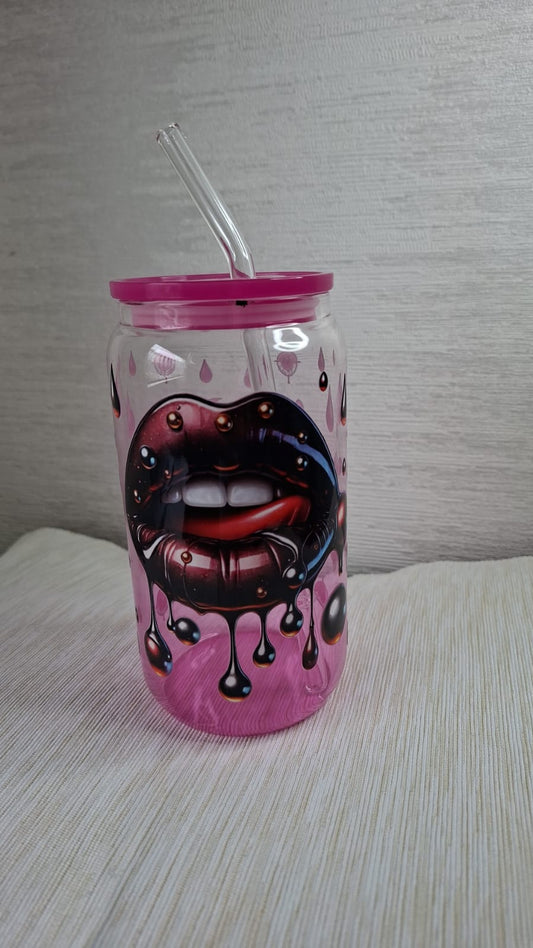 Trinkglas mit Strohhalm – Gothic Lips Design (B-Ware)