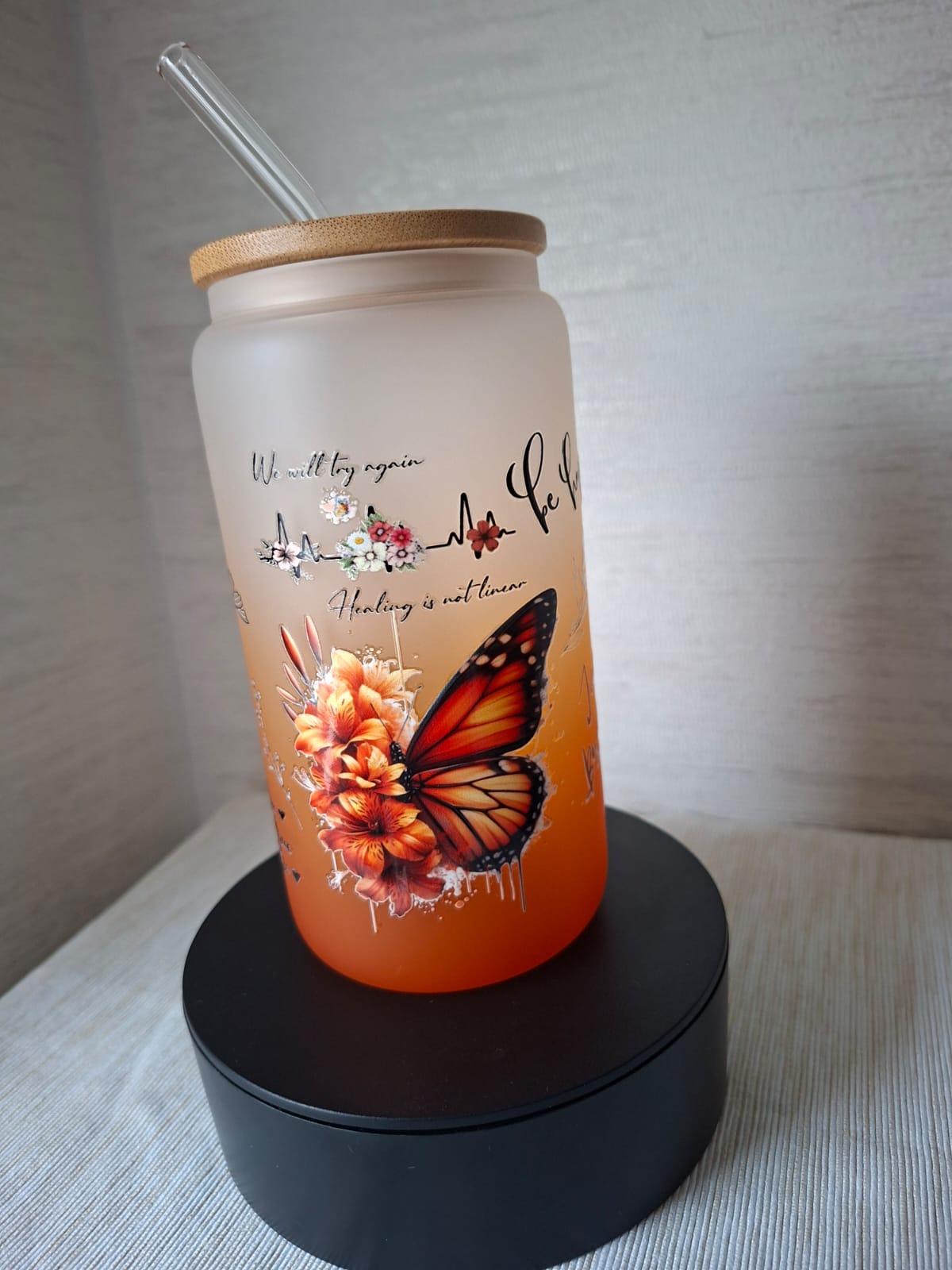 Trinkglas „You’ve got this“ – mit Bambusdeckel & Glasstrohhalm