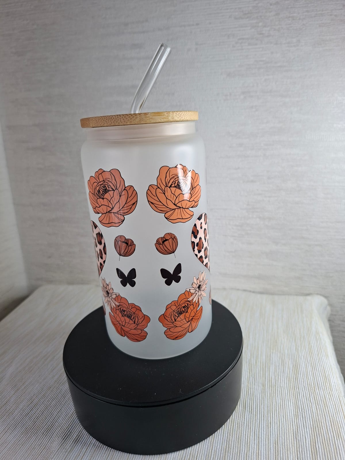 Glas Trinkbecher „Leopard Heart“