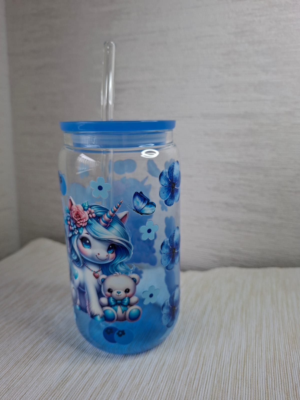 Glas Trinkbecher „Einhorn & Teddy“