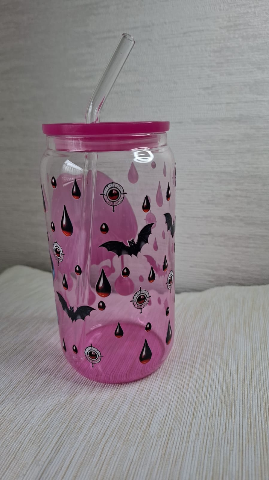 Trinkglas mit Strohhalm – Gothic Lips Design (B-Ware)
