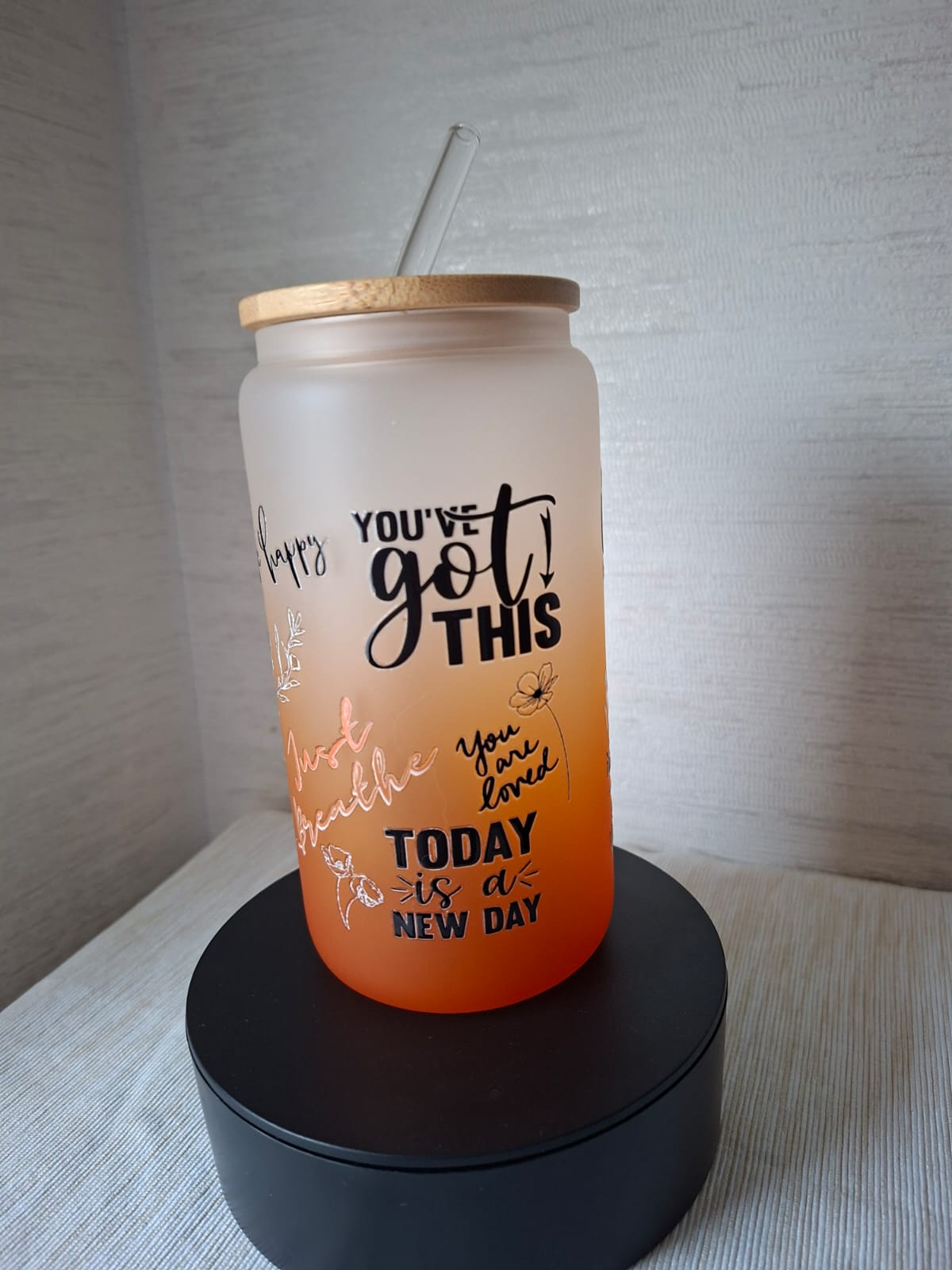 Trinkglas „You’ve got this“ – mit Bambusdeckel & Glasstrohhalm