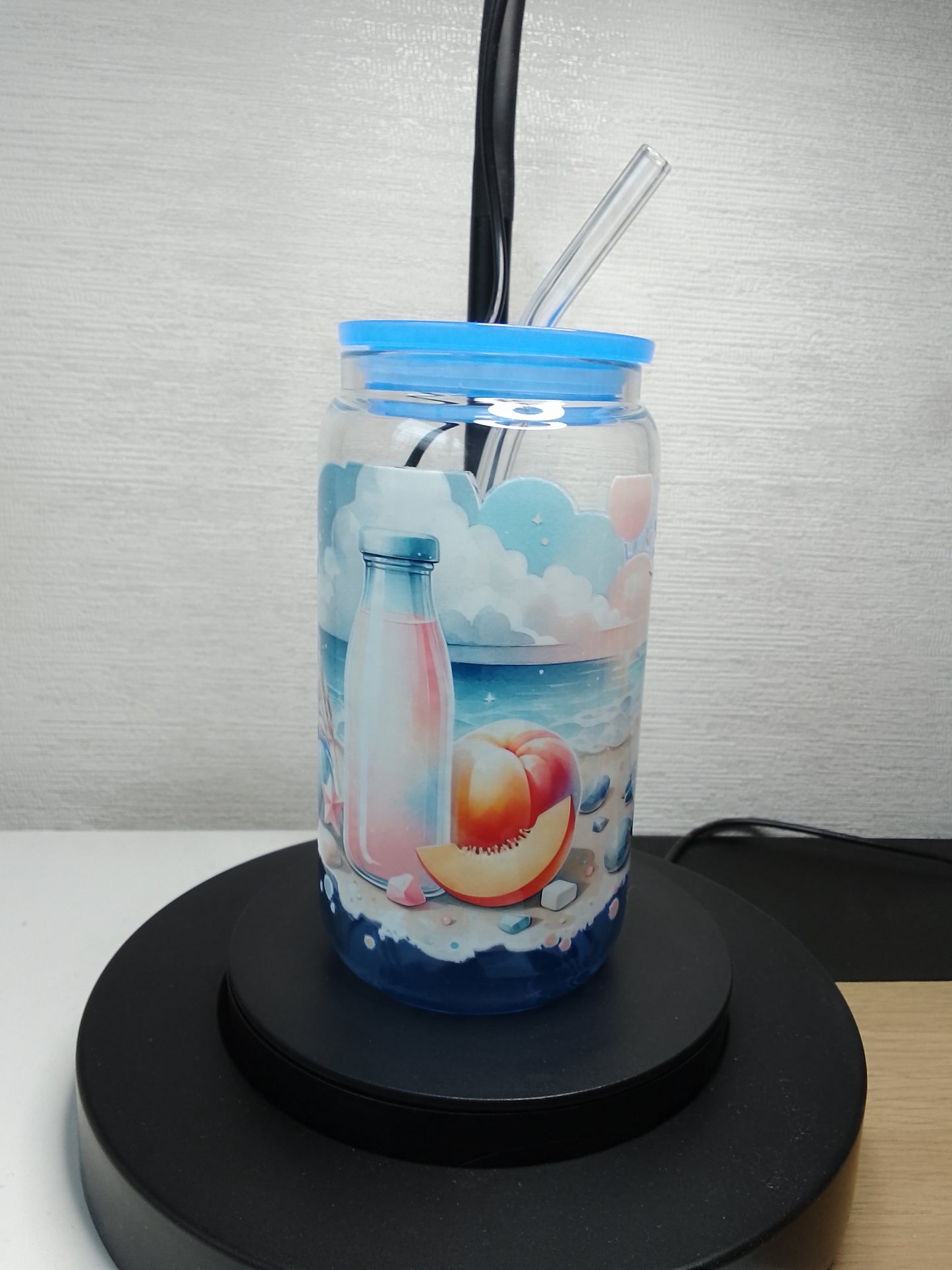 🌊 Ocean Turtle Trinkglas – Sommerliches Beach Design mit Deckel & Glasstrohhalm