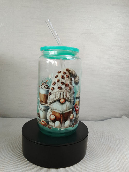 Trinkglasbecher mit Gnom-Motiv & Strohhalm – 500 ml