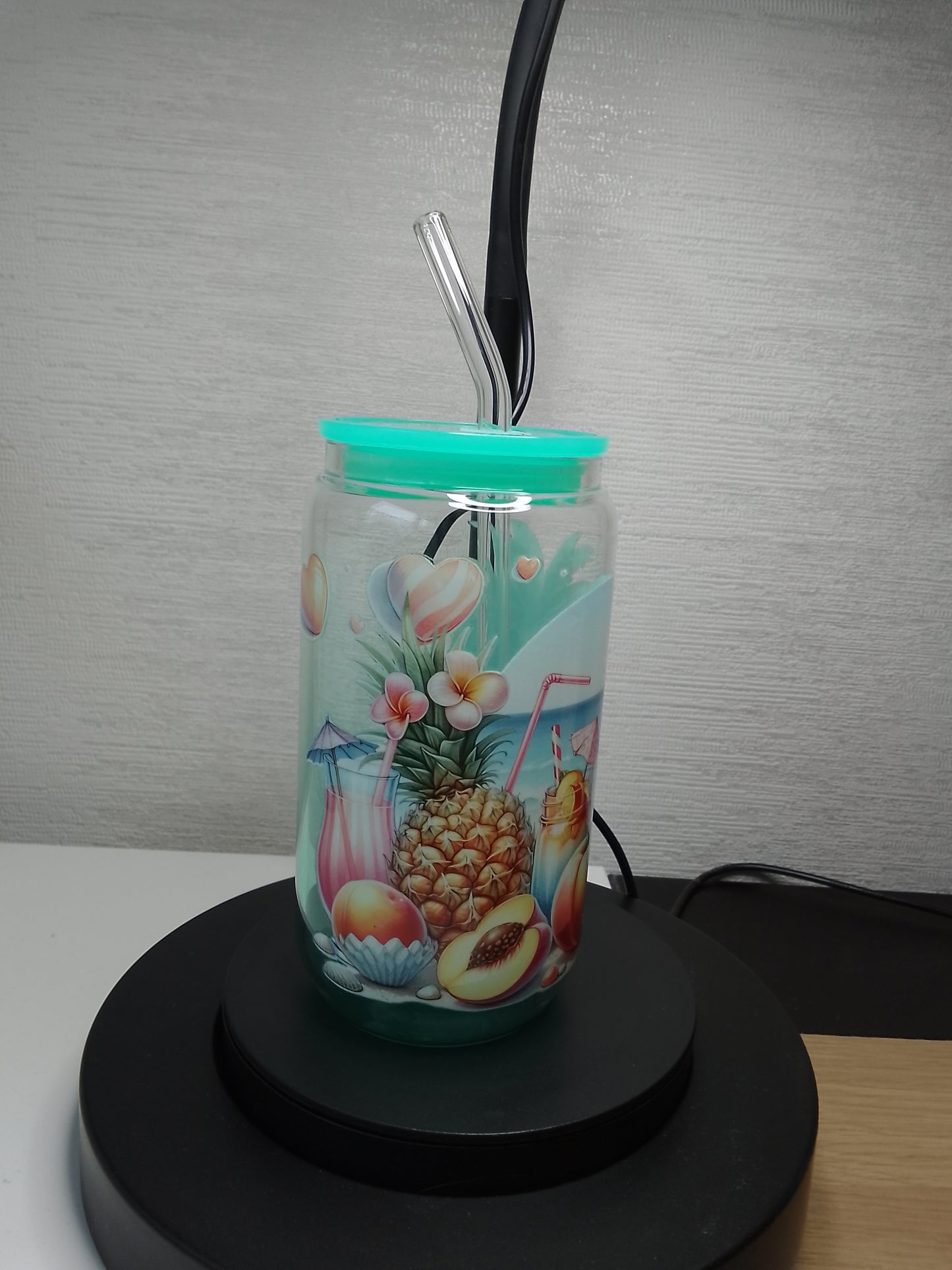 Tropical Fruit Paradise Glas mit Deckel & Glasstrohhalm