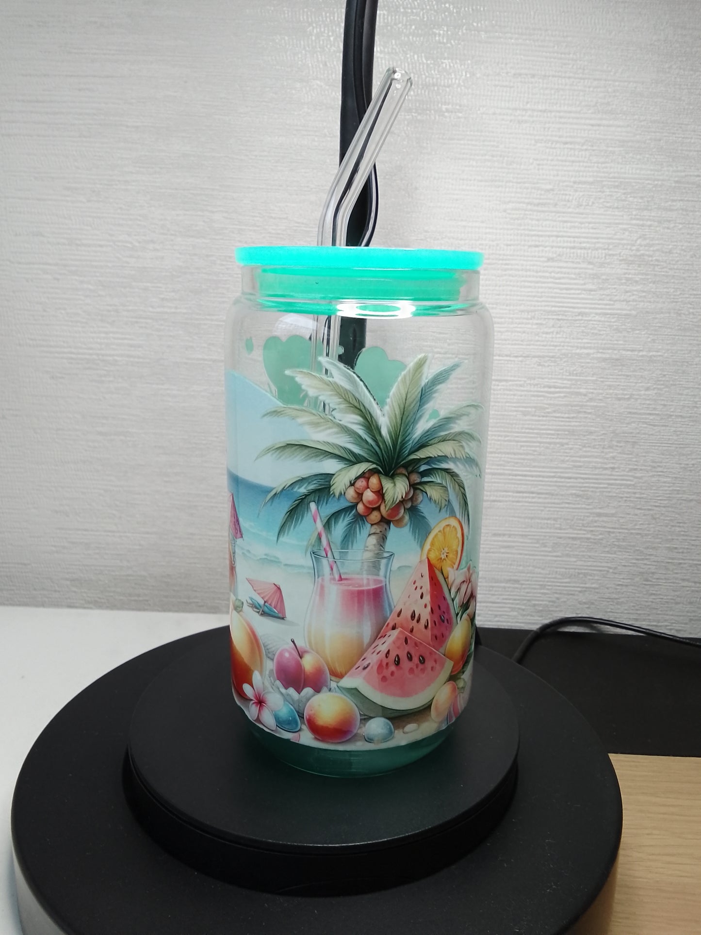 Tropical Fruit Paradise Glas mit Deckel & Glasstrohhalm