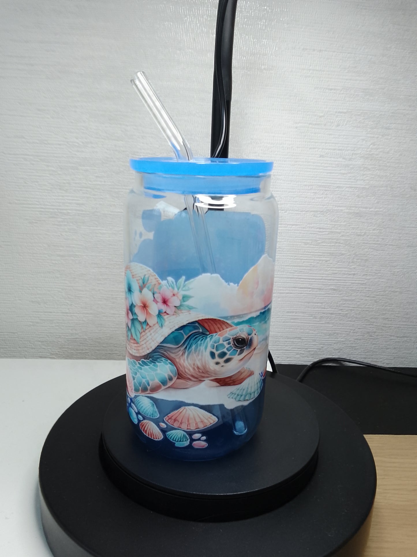 🌊 Ocean Turtle Trinkglas – Sommerliches Beach Design mit Deckel & Glasstrohhalm